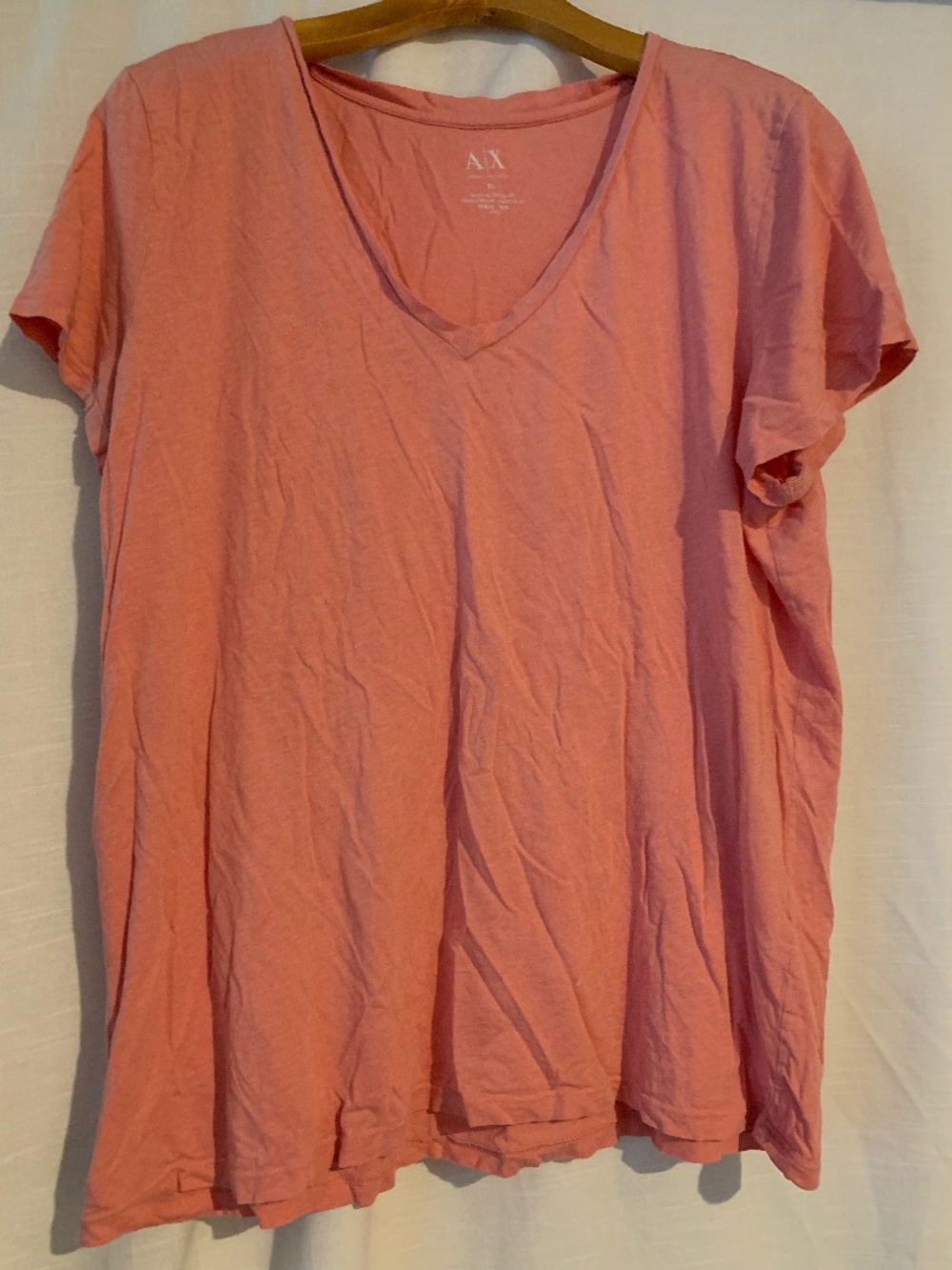 Neon Coral Armani Exchange V Neck Tee